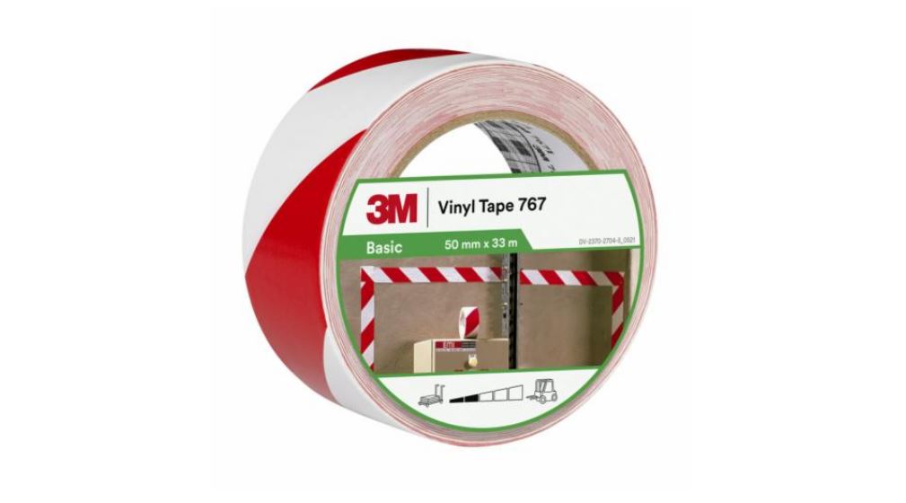3M™ Genel Amaçlı Uyarı ve İşaretleme Bandı 767, Kırmızı/Beyaz, 50 mm x 33 m